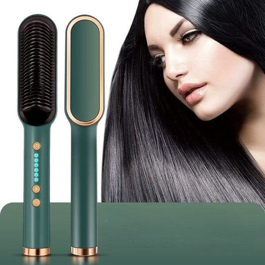 GlamBrush: Stylish Hair Straightener Comb Girls Styling Hair Comb Brush with Temperature Adjustment 130 °C to 200°C